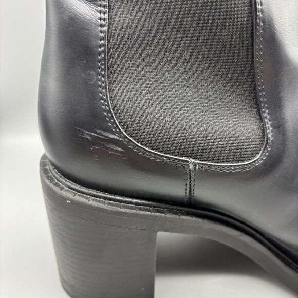 Zara Ankle Boots Women’s Size 40 US 9 Black Leather Pull On Block Heel - Picture 8 of 15